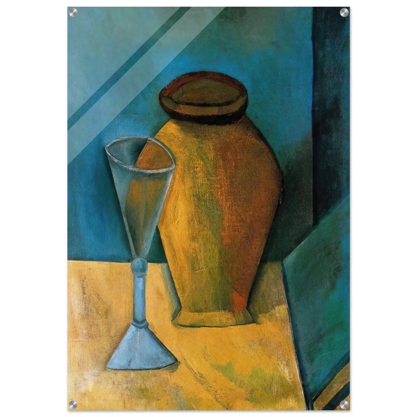 Pot, Glass and Book - 1908 - Pablo Picasso Acrylic Print - 70x100 cm / 28x40″ inches | Pablo Picasso Wall Art | Pablo Picasso Prints
