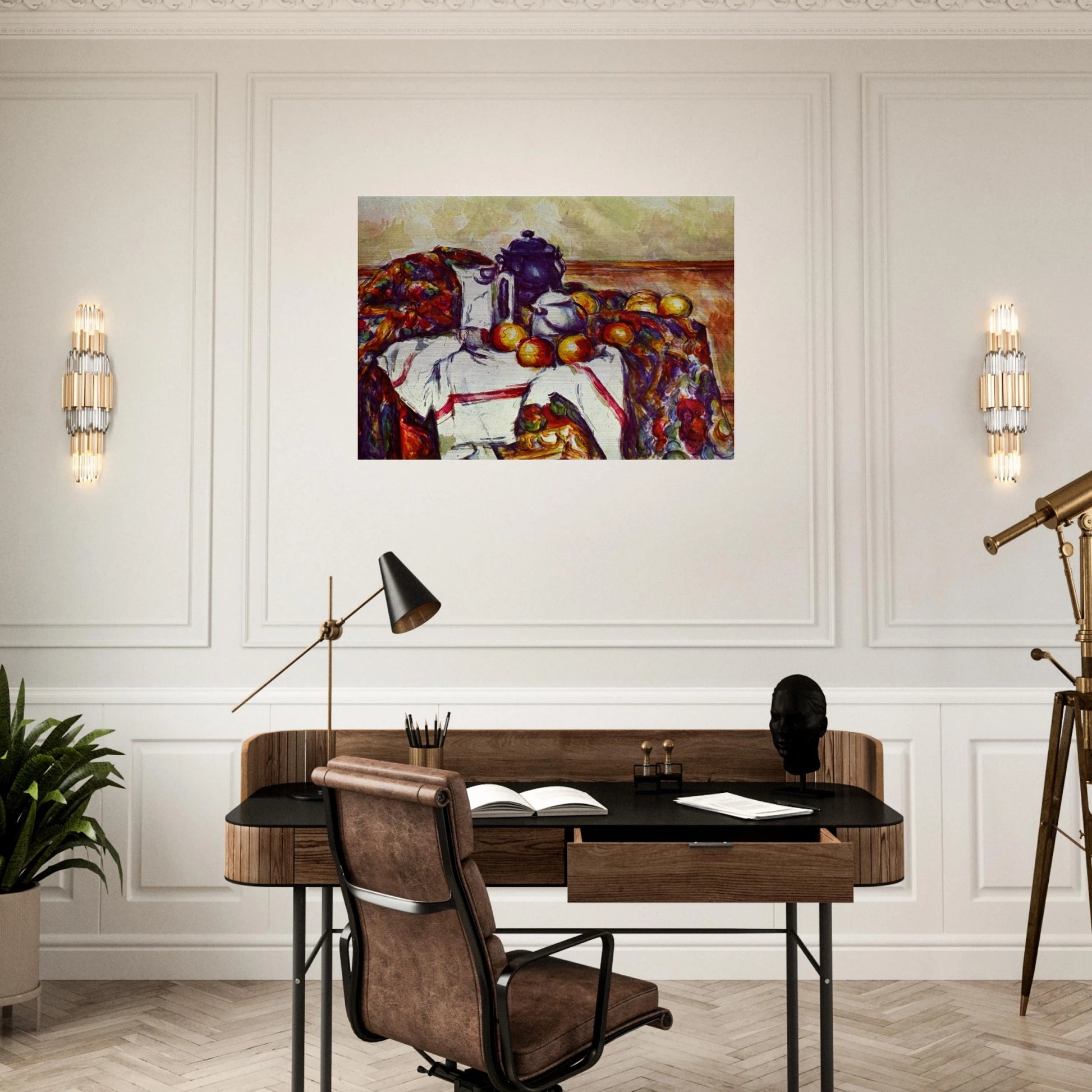 Still Life with Blue Pot - Paul Cézanne Brushed Aluminum Print - 70x100 cm / 28x40 inches | Paul Cézanne Aluminum Print | Paul Cézanne Prints