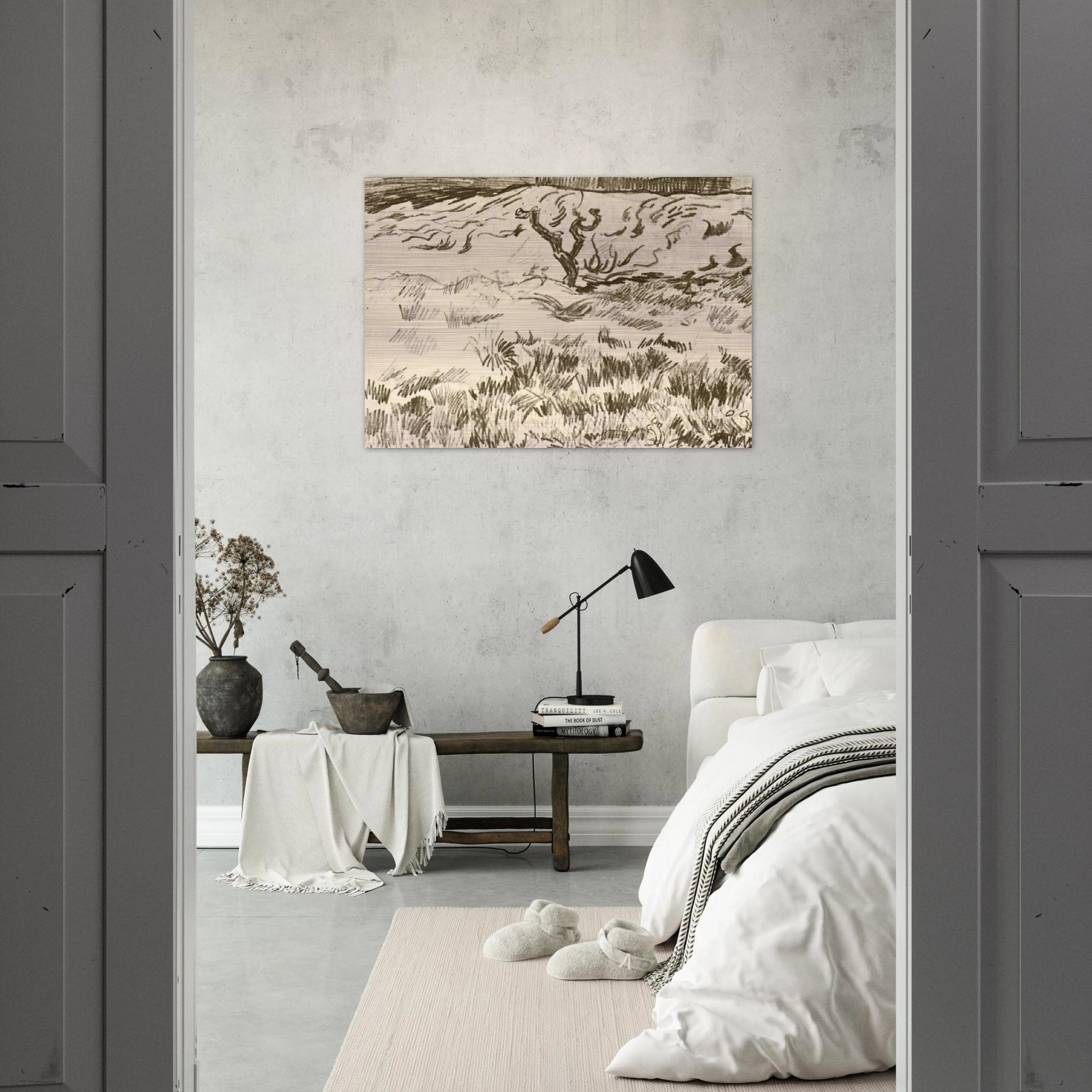 Field with Bare Tree - Vincent van Gogh Brushed Aluminum Print - 70x100 cm / 28x40 inches | Vincent van Gogh Aluminum Print | Vincent van Gogh Prints