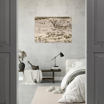 Field with Bare Tree - Vincent van Gogh Brushed Aluminum Print - 70x100 cm / 28x40 inches | Vincent van Gogh Aluminum Print | Vincent van Gogh Prints