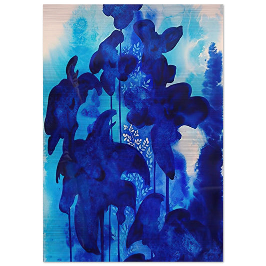 Blue Floral - Eyvind Earle Brushed Aluminum Print - 70x100 cm / 28x40 inches | Eyvind Earle Aluminum Print | Eyvind Earle Prints