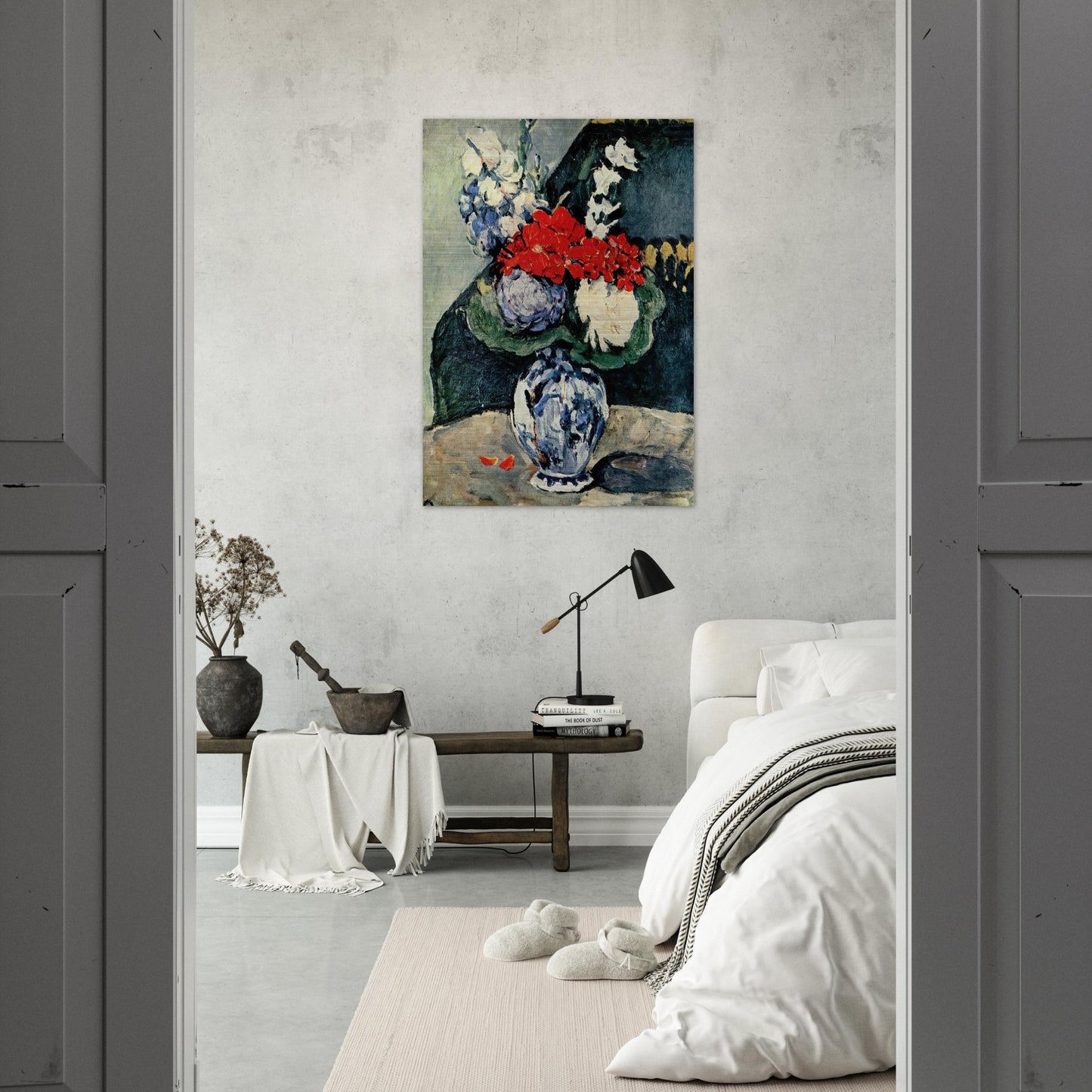 Still life, Delft vase with flowers - Paul Cézanne Brushed Aluminum Print - 70x100 cm / 28x40 inches | Paul Cézanne Aluminum Print | Paul Cézanne Prints