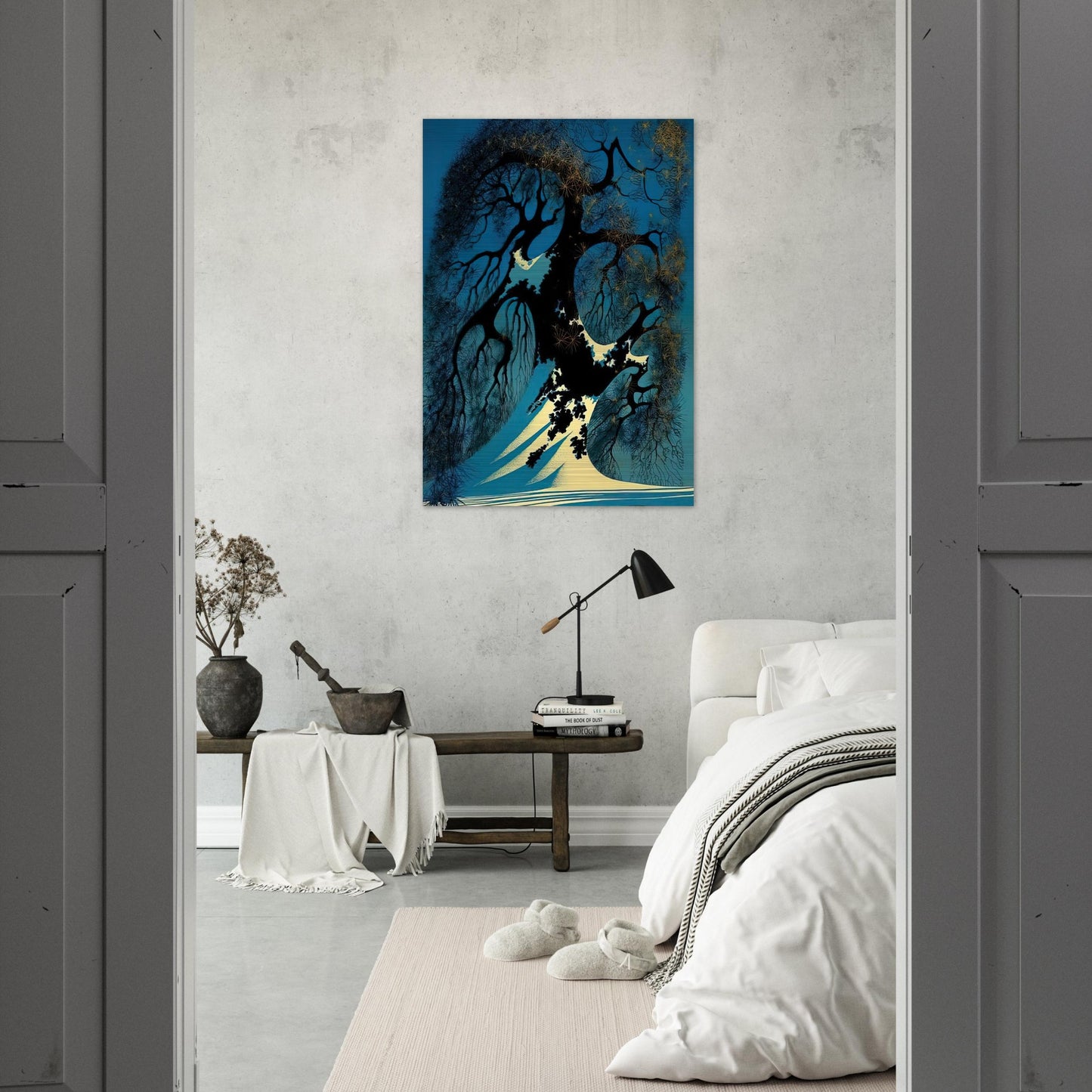 Winter Bonsai - Eyvind Earle Brushed Aluminum Print - 70x100 cm / 28x40 inches | Eyvind Earle Aluminum Print | Eyvind Earle Prints
