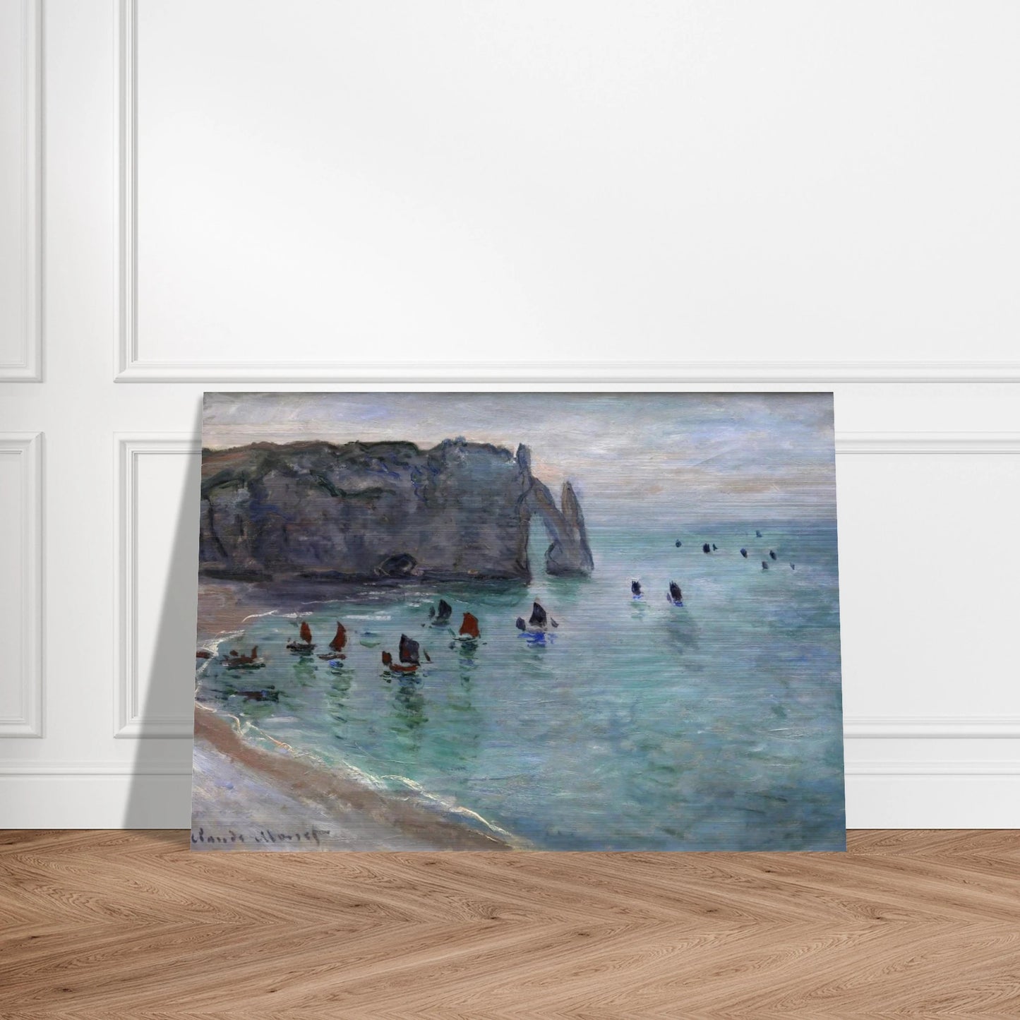 Etretat the Aval Door Fishing Boats Leaving the Harbour - claude monet Brushed Aluminum Print - 70x100 cm / 28x40 inches | claude monet Aluminum Print | claude monet Prints