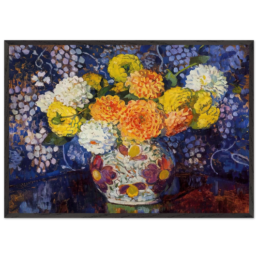 VASE OF FLOWERS 1907 - Theo van Rysselberghe 70x100 cm / 28x40 inches Framed Art Print – Black Wooden Frame