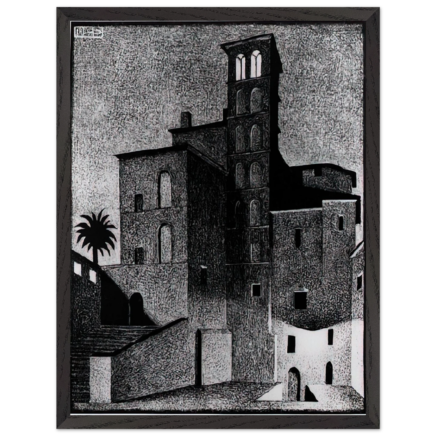 MC Escher - SS GIOVANNI ET PAOLO ROME MAY 1936 1936 Wall Art - 30x40 cm / 12x16 inches - Premium Wooden Framed Poster With Fine Art Paper-canvas - Black frame
