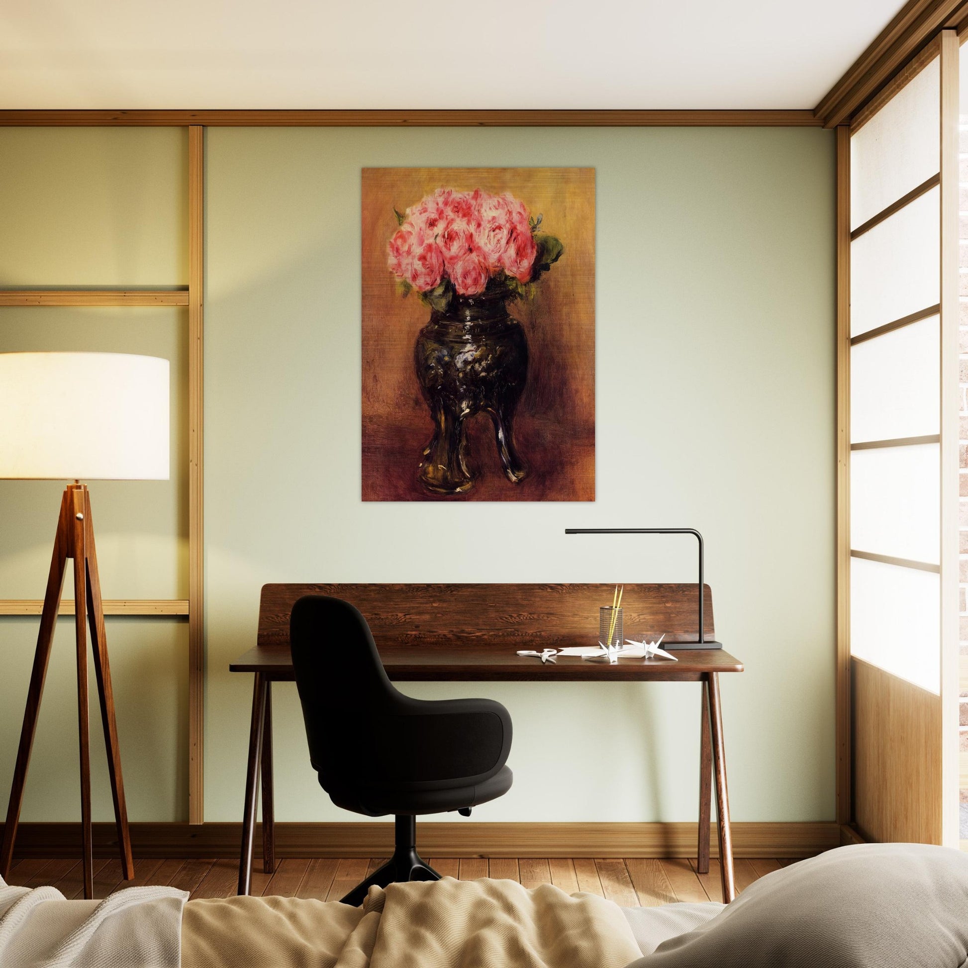 Roses in a China Vase - Pierre-Auguste Renoir Brushed Aluminum Print - 70x100 cm / 28x40 inches | Pierre-Auguste Renoir Aluminum Print | Pierre-Auguste Renoir Prints