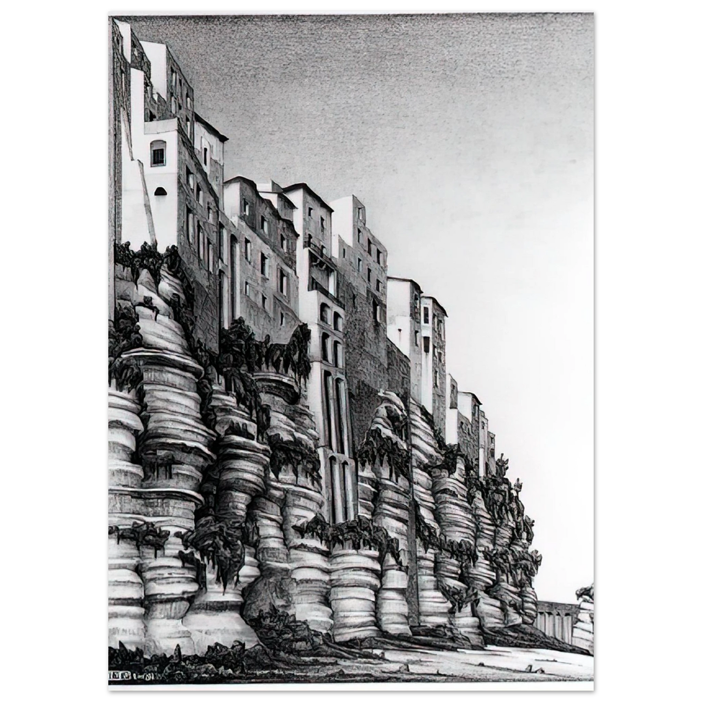 MC Escher - TROPEA CALABRIA Wall art - 30x45 cm / 12x18 inches - Premium Wooden Framed Poster With Fine Art Paper-canvas - Black frame