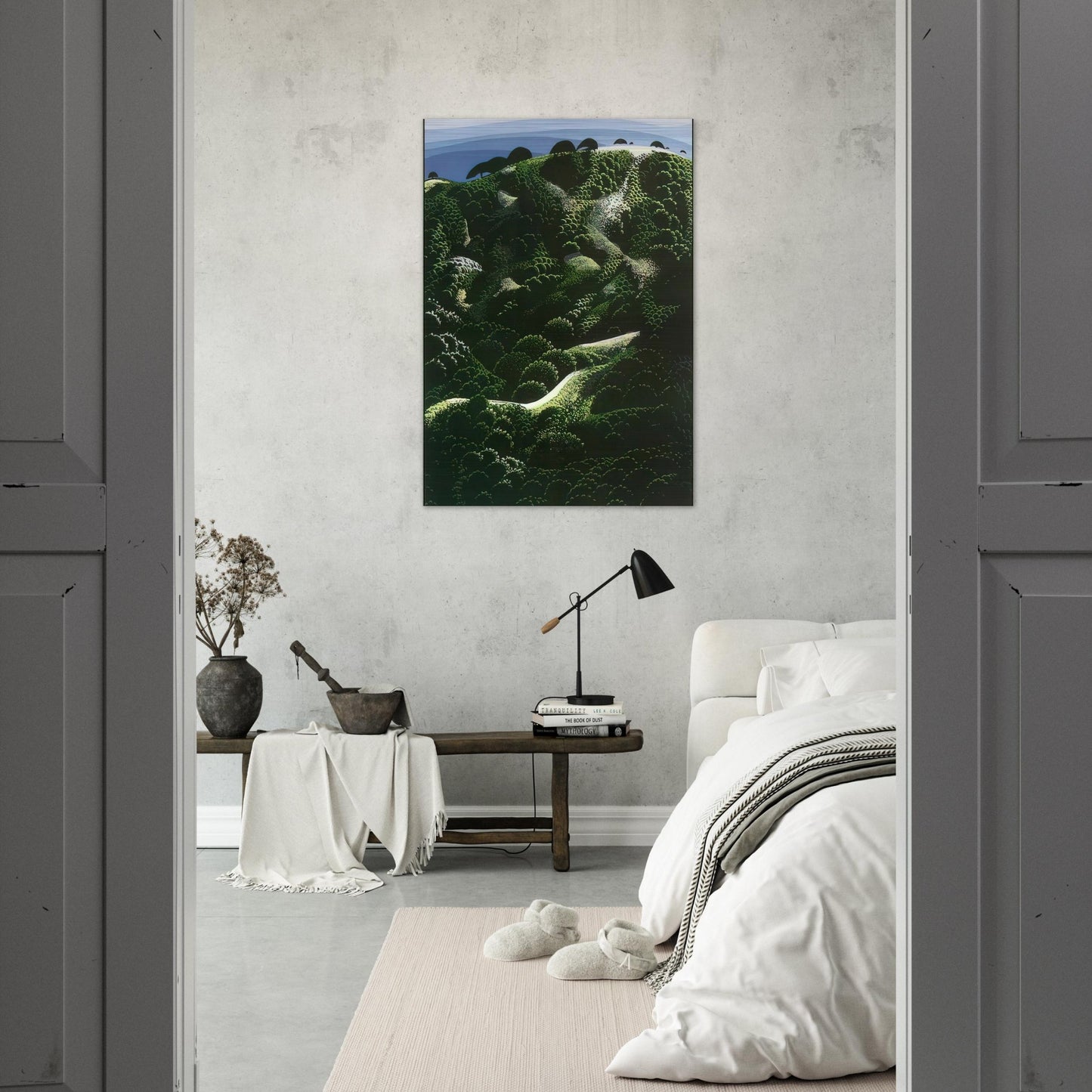 Santa Barbara Mountains - Eyvind Earle Brushed Aluminum Print - 70x100 cm / 28x40 inches | Eyvind Earle Aluminum Print | Eyvind Earle Prints