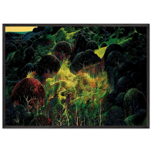 Autumn Fields - Eyvind Earle 70x100 cm / 28x40 inches Framed Art Print – Black Wooden Frame