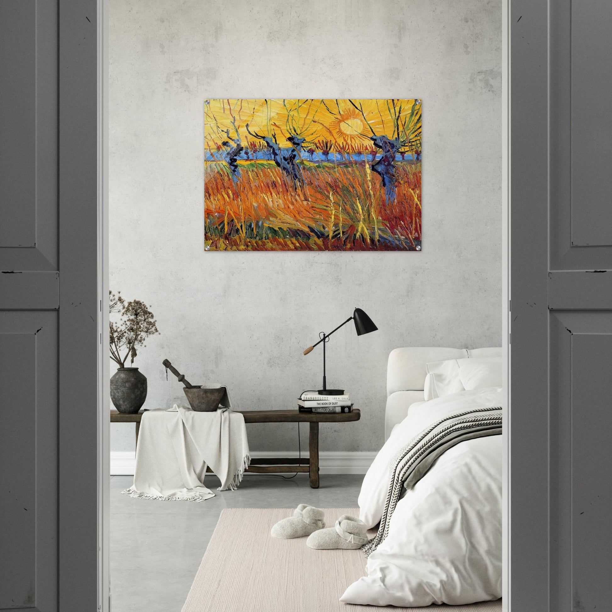 Pollard Willows and Setting Sun - Vincent van Gogh Acrylic Print - 70x100 cm / 28x40″ inches | Vincent van Gogh Wall Art | Vincent van Gogh Prints