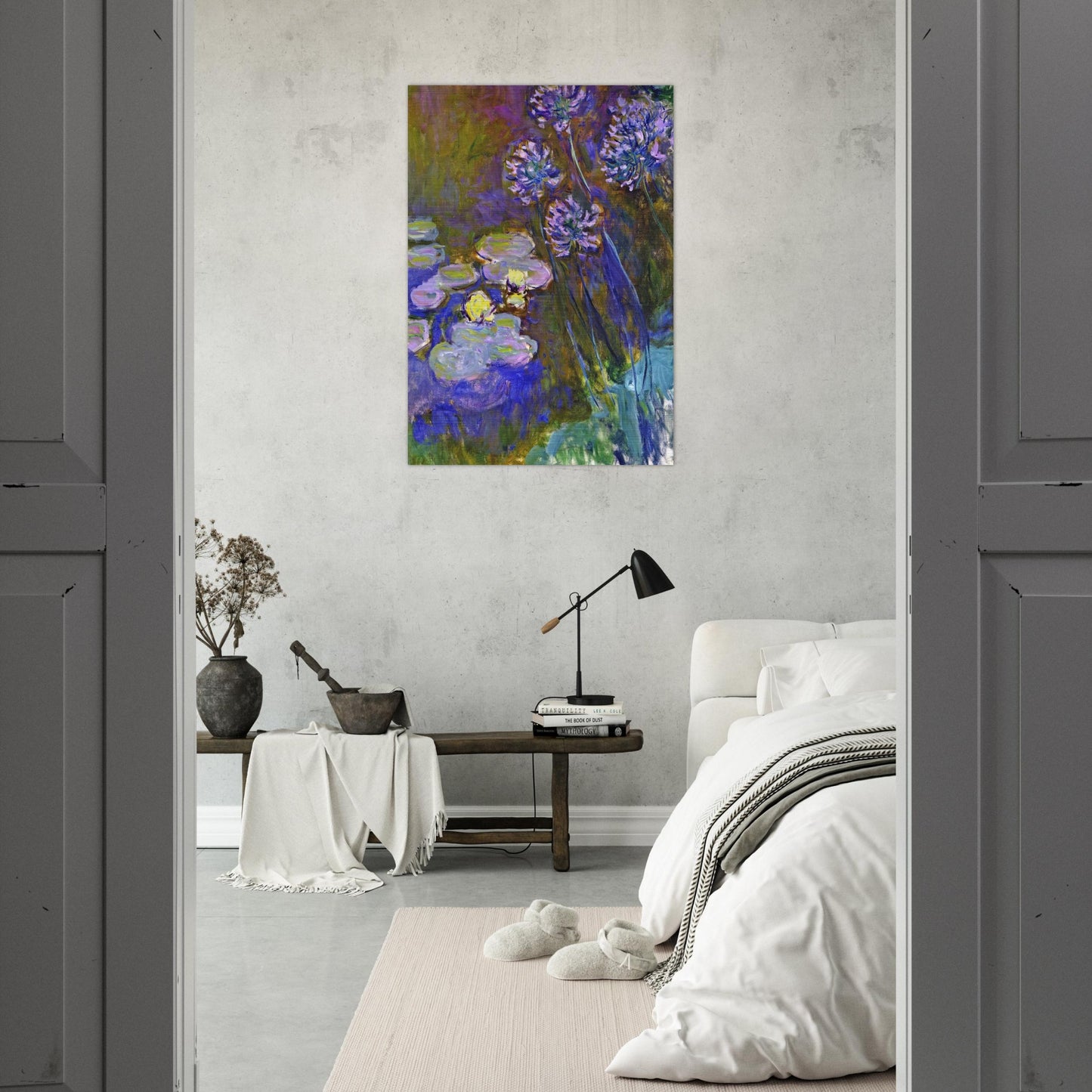 Water Lilies and Agapanthus - claude monet Brushed Aluminum Print - 70x100 cm / 28x40 inches | claude monet Aluminum Print | claude monet Prints