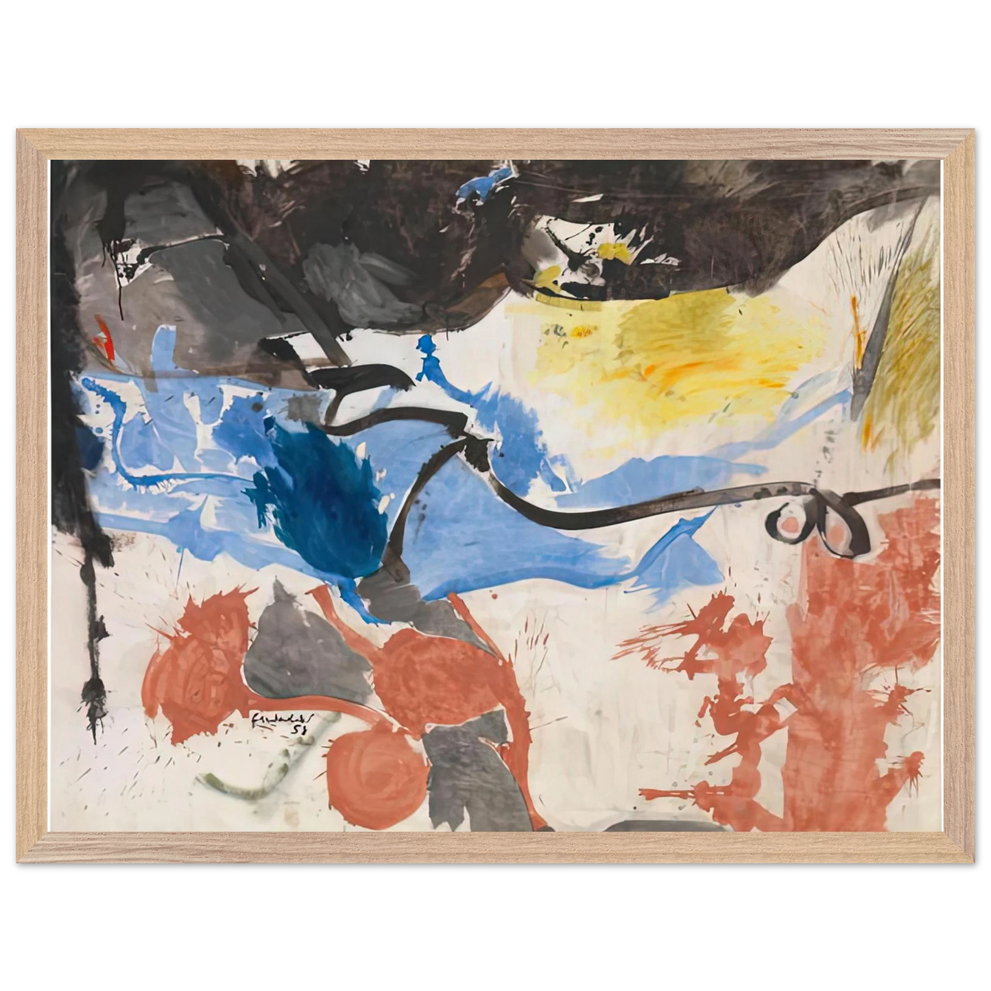 Helen Frankenthaler - Hotel Cro-Magnon, 1958- Wall Art - 21x29.7 cm / 8x12" - Premium Wooden Framed Poster With Fine Art Paper-canvas - Black frame