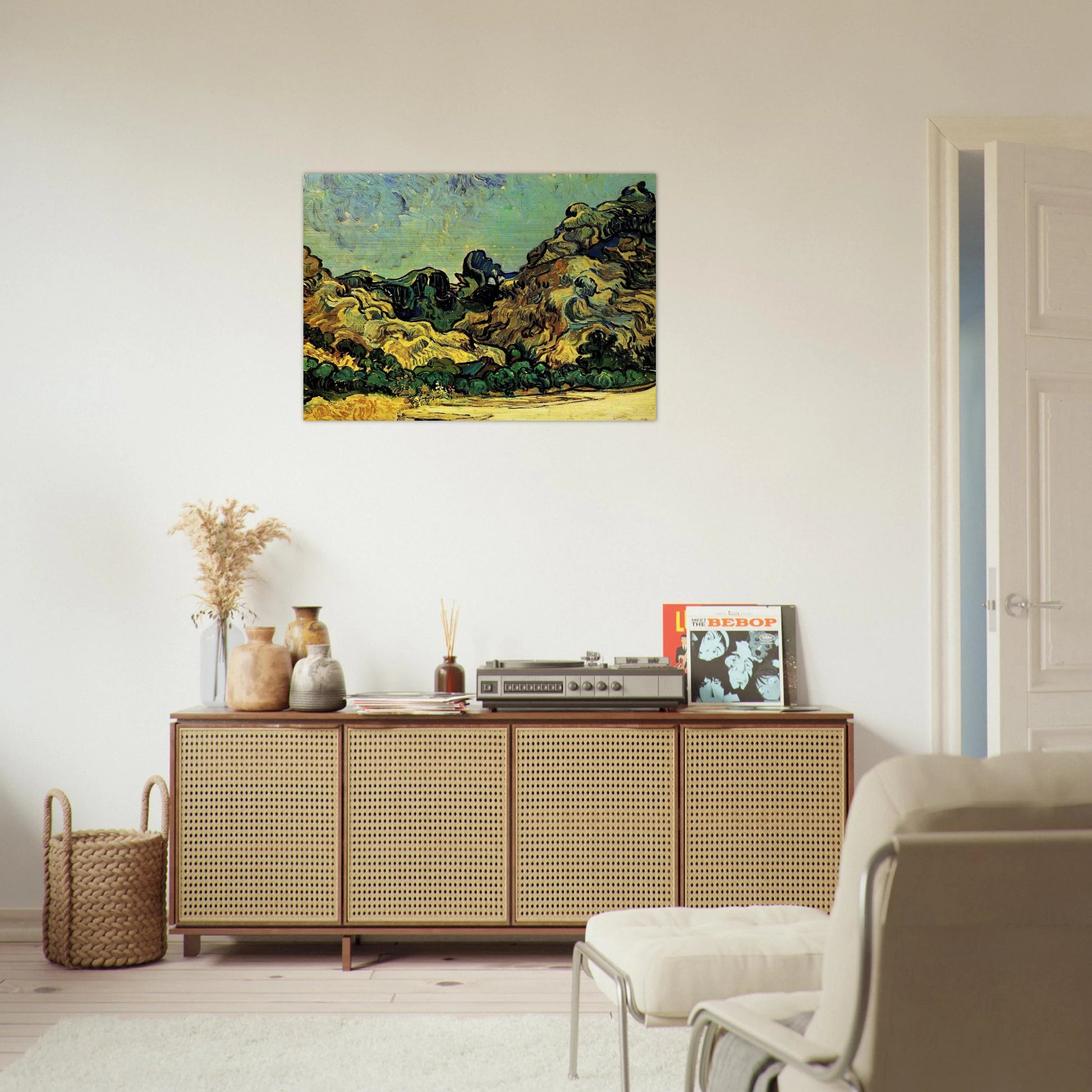 Mountains at Saint-Remy with Dark Cottage - Vincent van Gogh Brushed Aluminum Print - 70x100 cm / 28x40 inches | Vincent van Gogh Aluminum Print | Vincent van Gogh Prints