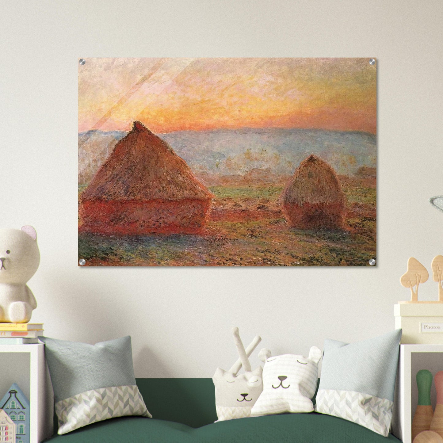 Grainstacks at Giverny, Sunset - claude monet Acrylic Print - 70x100 cm / 28x40″ inches