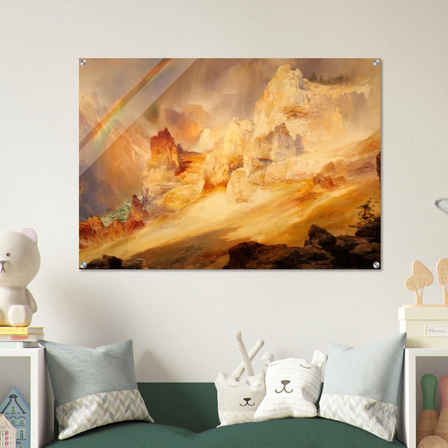 Rainbow over the Grand Canyon of the Yellowstone - Thomas Moran Acrylic Print - 70x100 cm / 28x40″ inches
