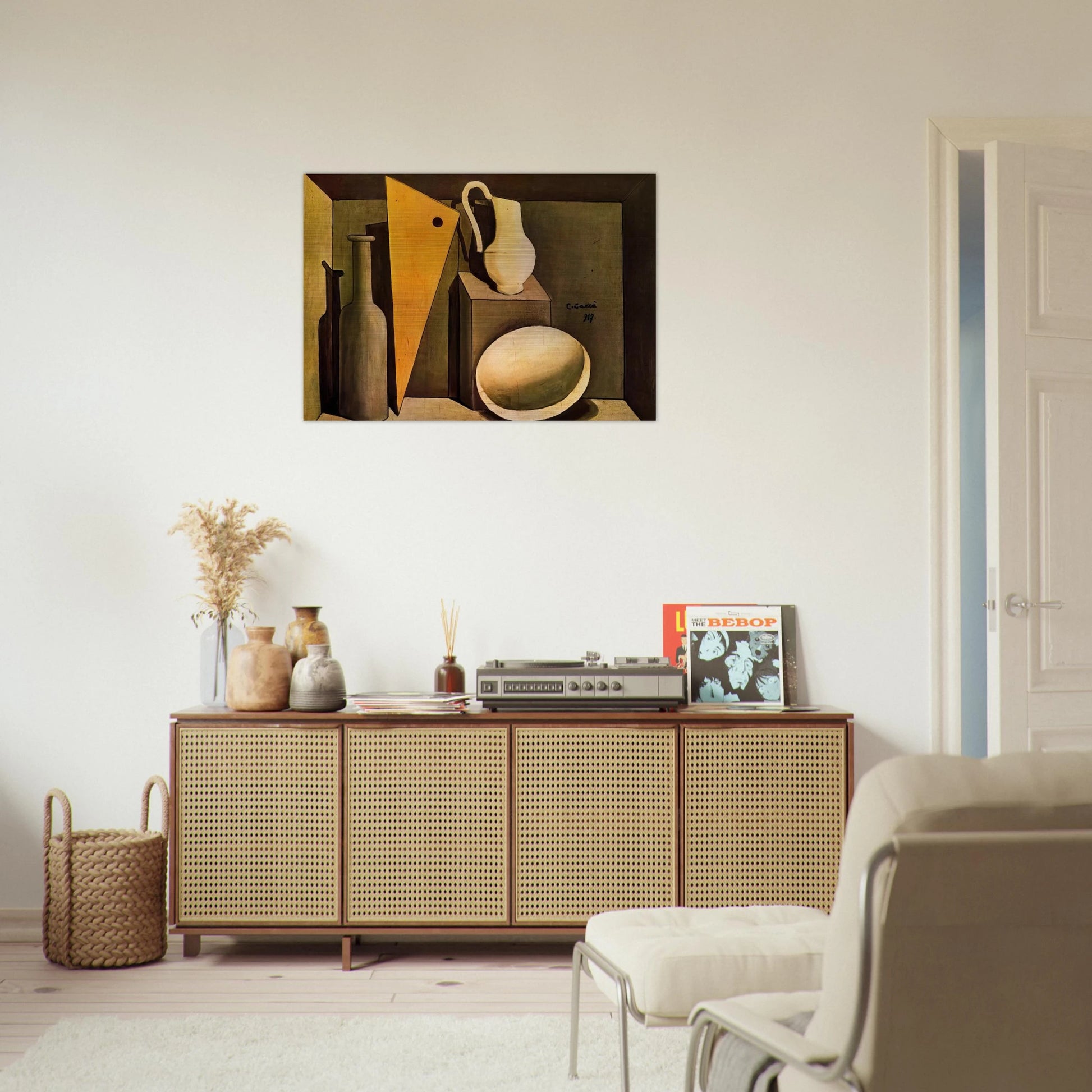 NATURA MORTA CON LA SQUADRA 1917 - Carlo Carra Brushed Aluminum Print - 70x100 cm / 28x40 inches | Carlo Carra Aluminum Print | Carlo Carra Prints