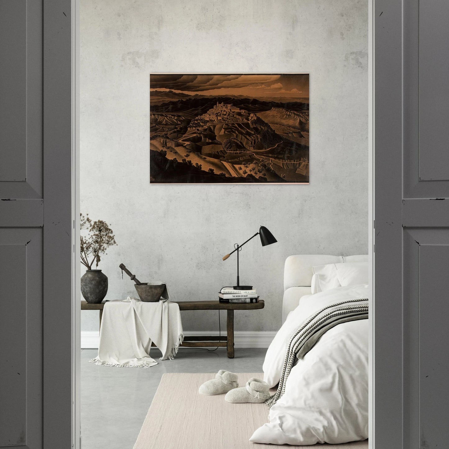 ITALIAN TOWN - MC Escher Brushed Aluminum Print - 70x100 cm / 28x40 inches | MC Escher Aluminum Print | MC Escher Prints