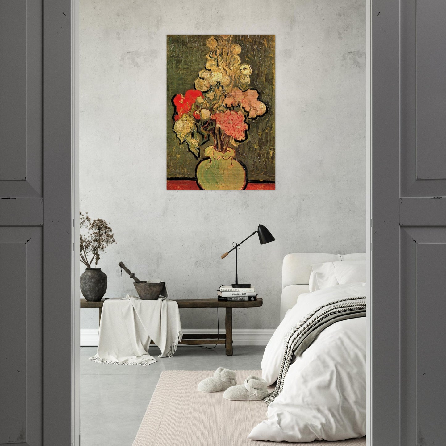 Still Life Vase with Rose-Mallows - Vincent van Gogh Brushed Aluminum Print - 70x100 cm / 28x40 inches | Vincent van Gogh Aluminum Print | Vincent van Gogh Prints
