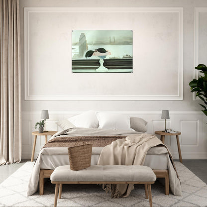 Pink Dish and Green Leaves - Georgia O'Keeffe Acrylic Print - 70x100 cm / 28x40″ inches | Georgia O'Keeffe Wall Art | Georgia O'Keeffe Prints