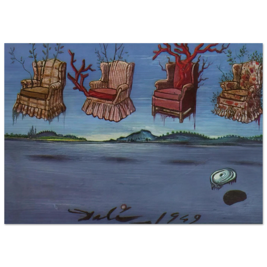 FOUR ARMCHAIRS IN THE SKY - Salvador Dali Brushed Aluminum Print - 70x100 cm / 28x40 inches | Salvador Dali Aluminum Print | Salvador Dali Prints