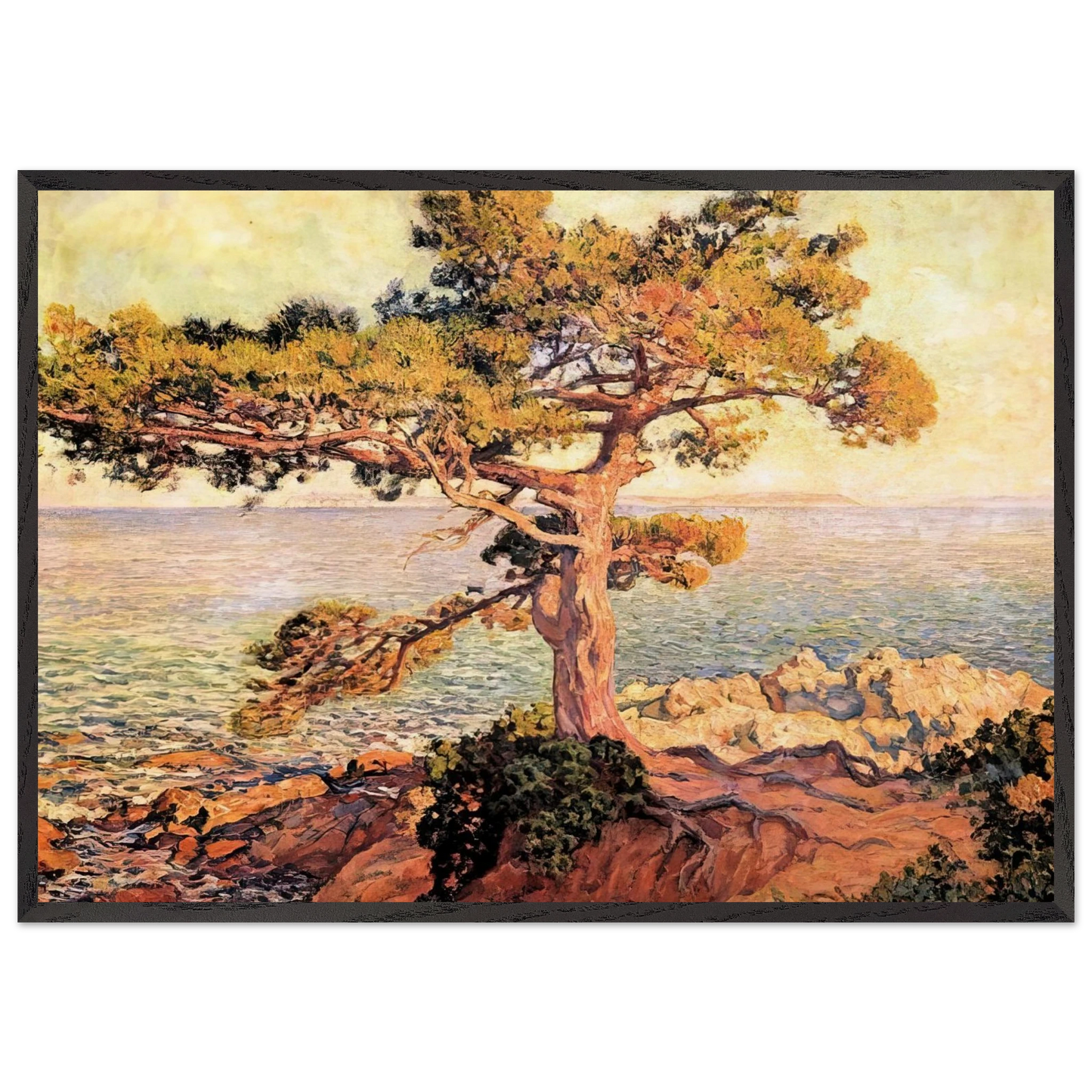 PINE BY THE MEDITERRANEAN SEA 1916 - Theo van Rysselberghe 70x100 cm / 28x40 inches Framed Art Print – Black Wooden Frame