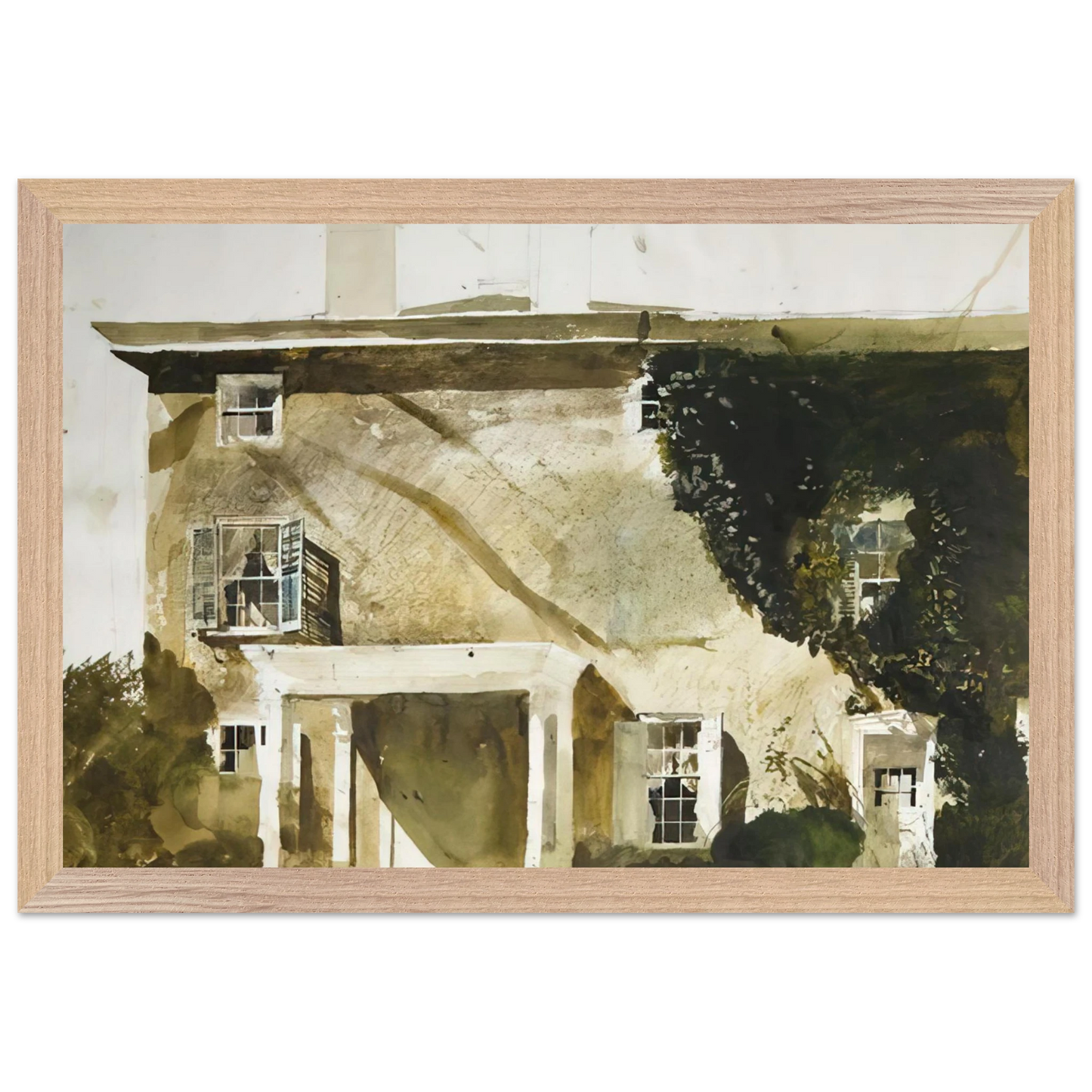 Andrew Wyeth - THE HATTON HOUSE 1967 Wall Art - 60x80 cm / 24x32 inches - Premium Wooden Framed Poster With Fine Art Paper-canvas - White frame