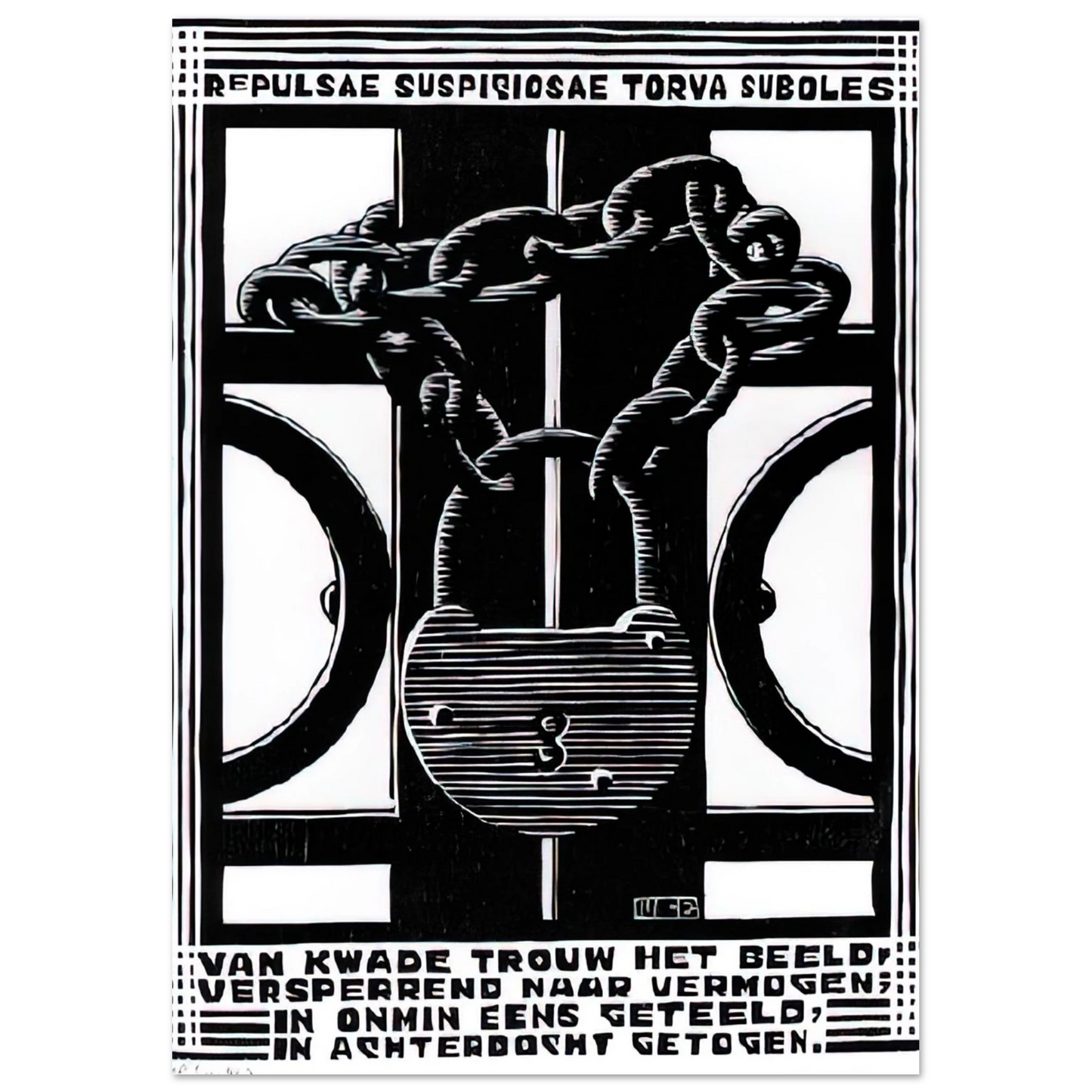 MC Escher - PADLOCK Wall Art - 60x80 cm / 24x32 inches - Premium Wooden Framed Poster With Fine Art Paper-canvas - Black frame