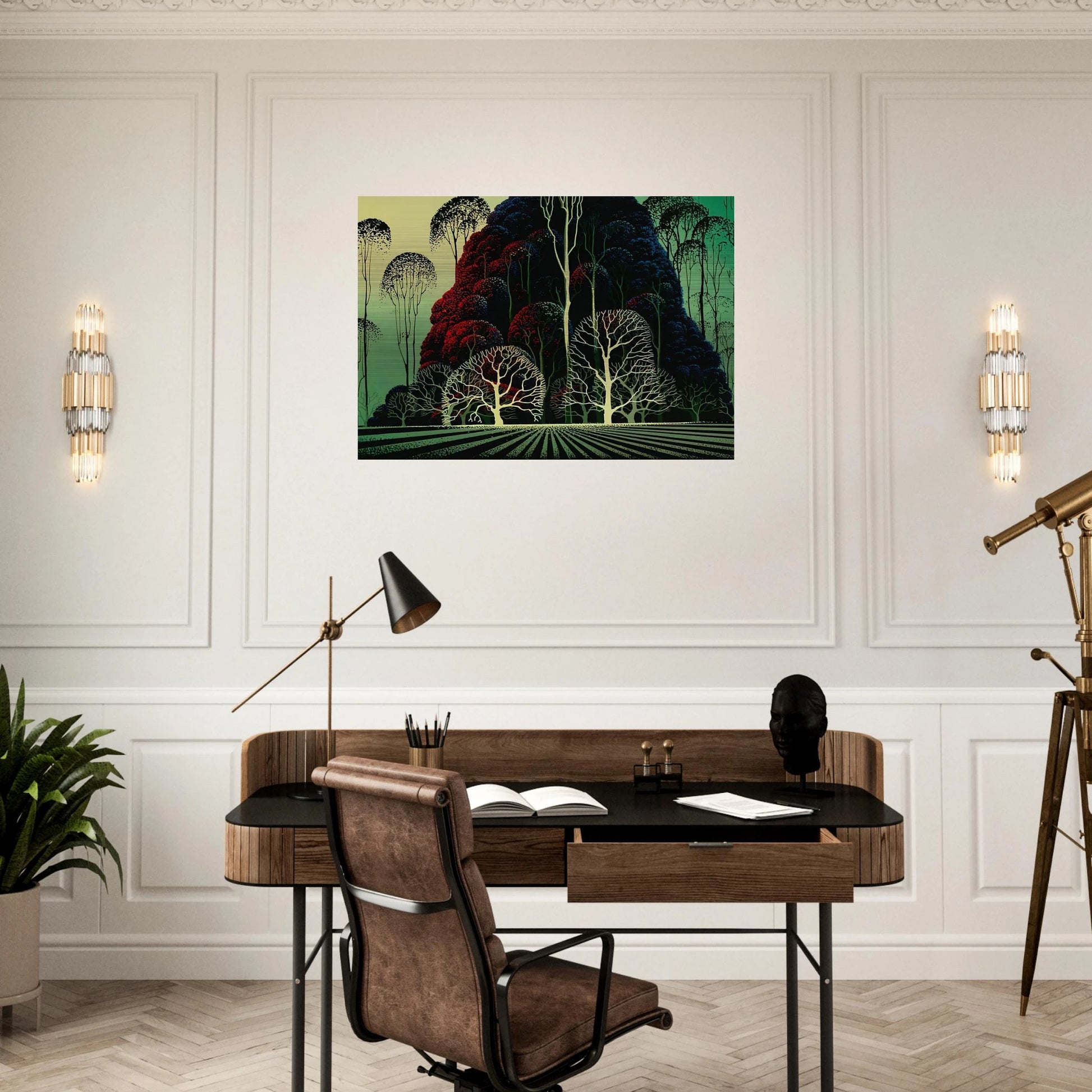Eucalyptus Forest - Eyvind Earle Brushed Aluminum Print - 70x100 cm / 28x40 inches | Eyvind Earle Aluminum Print | Eyvind Earle Prints