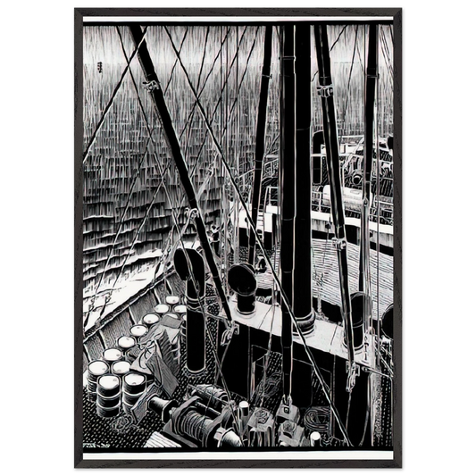 FREIGHTER SEPTEMBER 1936 1936 - MC Escher 70x100 cm / 28x40 inches Framed Art Print – Black Wooden Frame | Maurits Cornelis Escher Prints