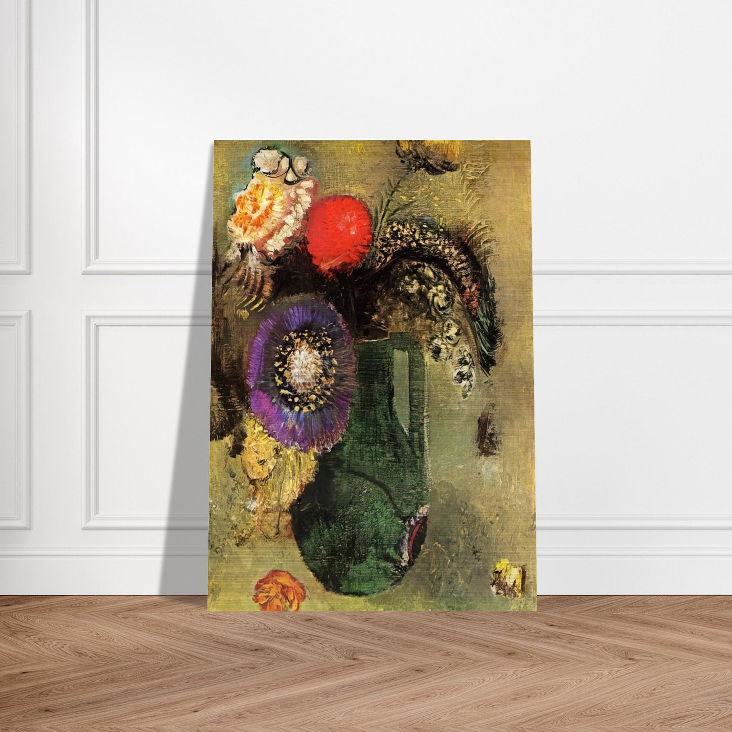 FLOWERS IN GREEN VASE WITH HANDLES - Odilon Redon Brushed Aluminum Print - 70x100 cm / 28x40 inches | Odilon Redon Aluminum Print | Odilon Redon Prints