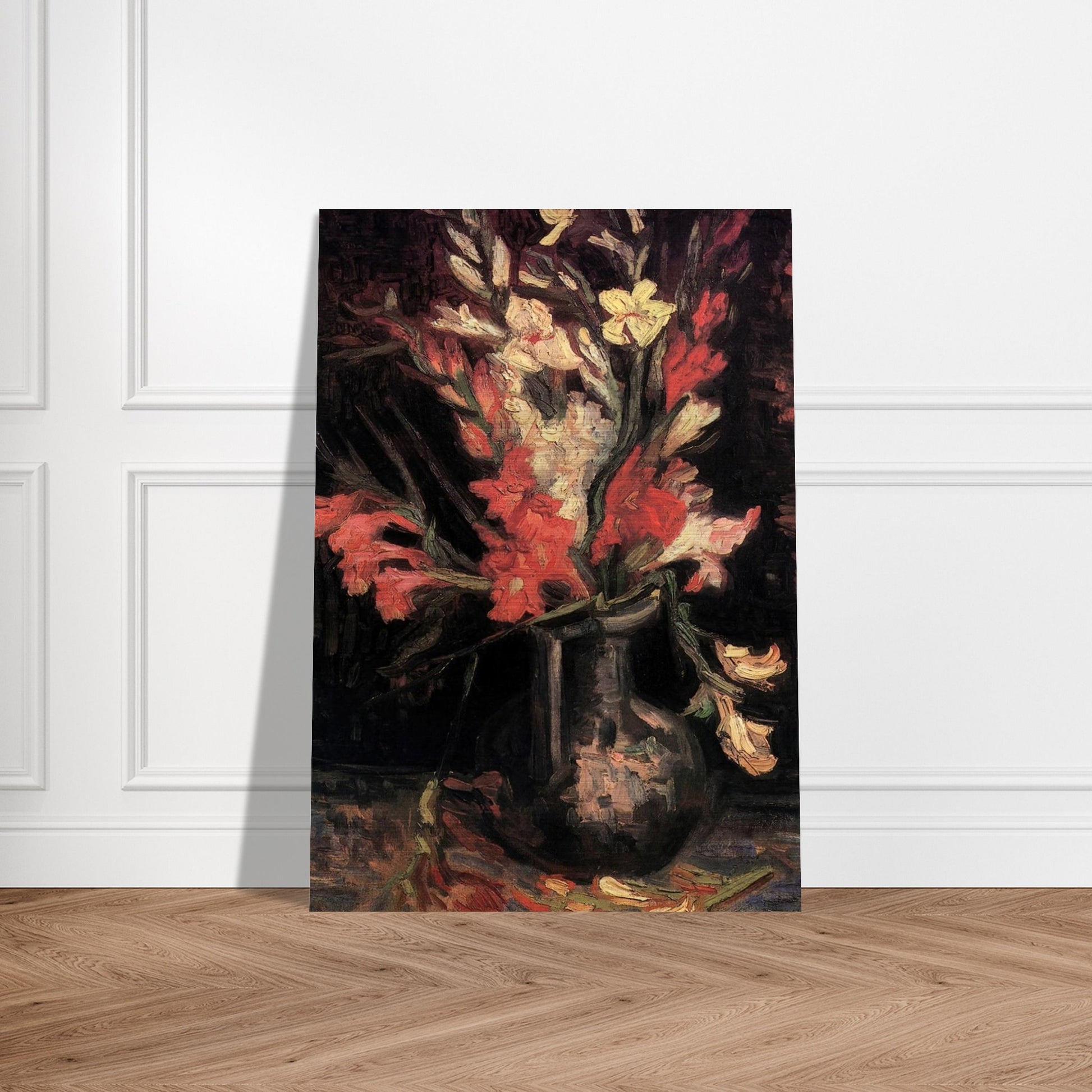 Vase with Red Gladioli - Vincent van Gogh Brushed Aluminum Print - 70x100 cm / 28x40 inches | Vincent van Gogh Aluminum Print | Vincent van Gogh Prints