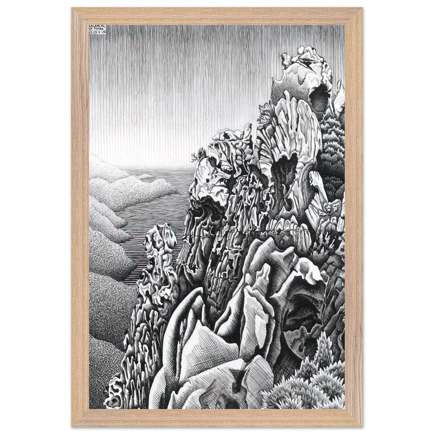 MC Escher - CALANQUES DE PIANA Wall Art - 21x29.7 cm / 8x12" - Premium Wooden Framed Poster With Fine Art Paper-canvas - Black frame