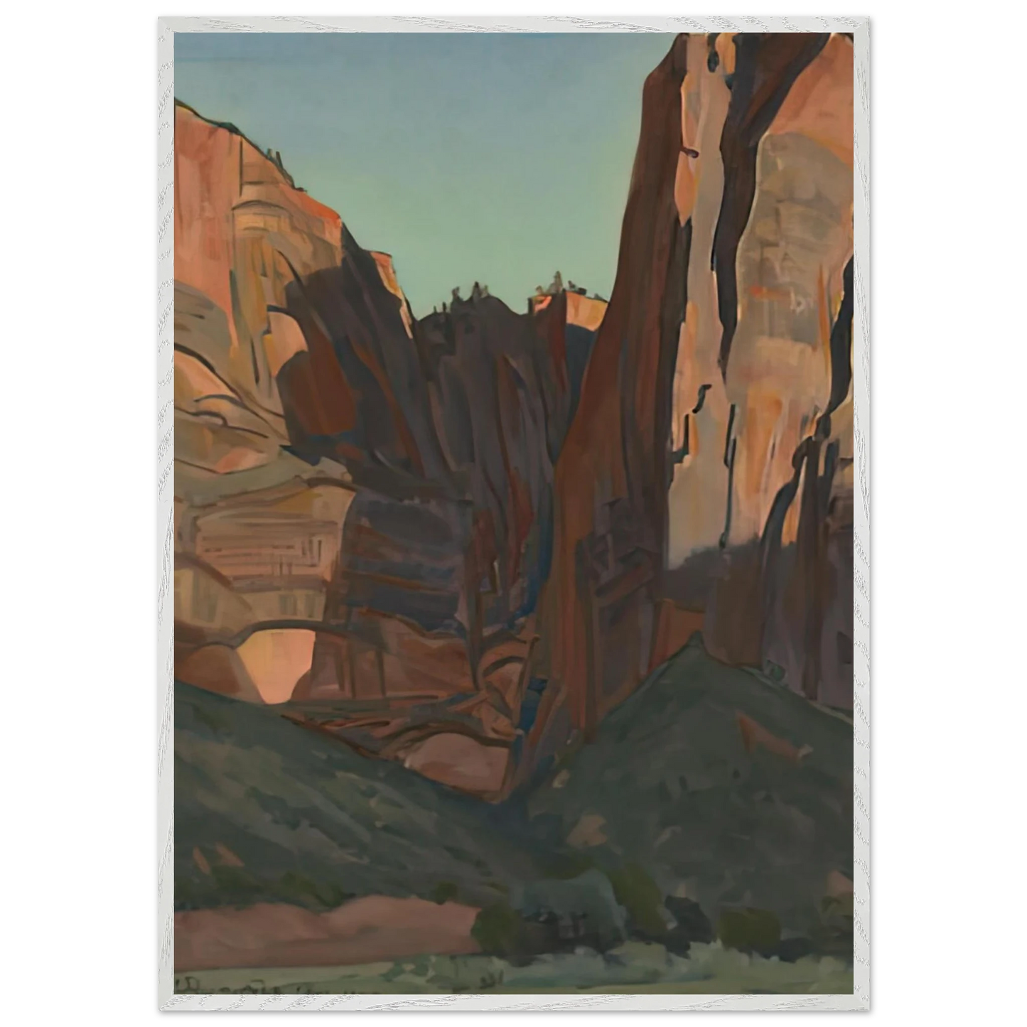Maynard Dixon - NOTCH IN THE WALL ZION NATIONAL PARK AUGUST 1933 1933 Wall art - 27x35 cm / 11x14 inches - Premium Wooden Framed Poster With Fine Art Paper-canvas - Wood frame