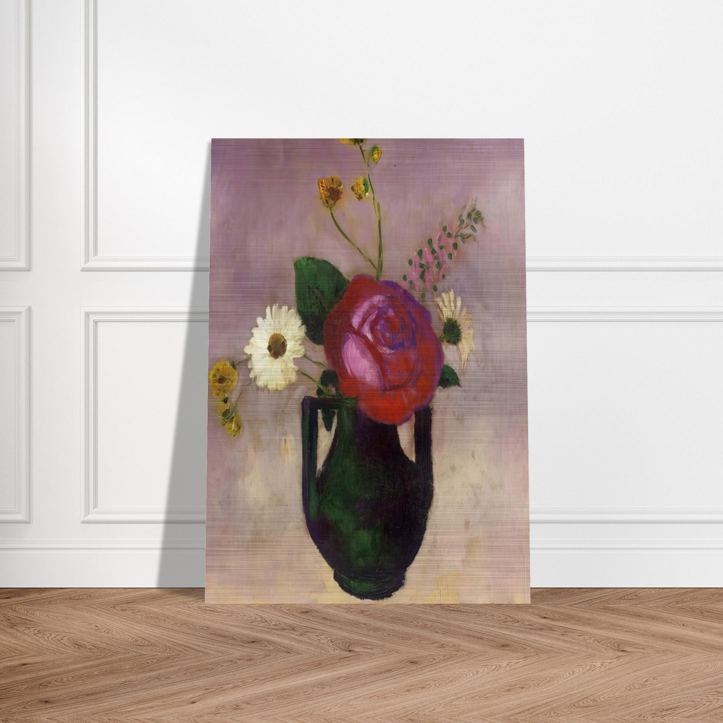 ROSE AND DAISY - Odilon Redon Brushed Aluminum Print - 70x100 cm / 28x40 inches | Odilon Redon Aluminum Print | Odilon Redon Prints