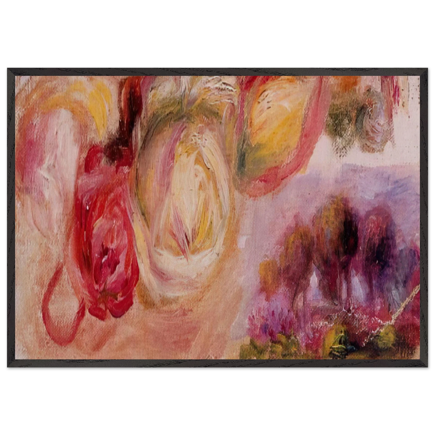 Roses with a Landscape - Pierre-Auguste Renoir 70x100 cm / 28x40 inches Framed Art Print – Black Wooden Frame