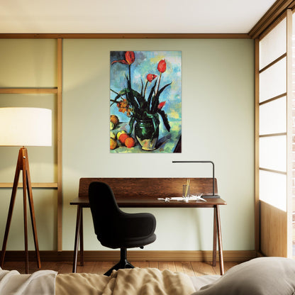 Tulips in a Vase - Paul Cézanne Brushed Aluminum Print - 70x100 cm / 28x40 inches | Paul Cézanne Aluminum Print | Paul Cézanne Prints