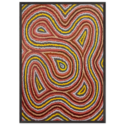 Worm Dreaming - 1998 - Clifford Possum Tjapaltjarri 70x100 cm / 28x40 inches Framed Art Print – Black Wooden Frame