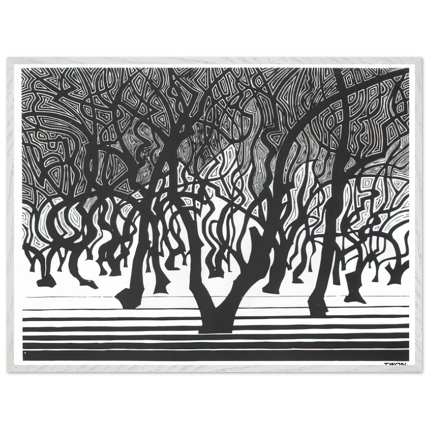 MC Escher - WOODS NEAR MENTON Wall Art - 21x29.7 cm / 8x12" - Premium Wooden Framed Poster With Fine Art Paper-canvas - Black frame