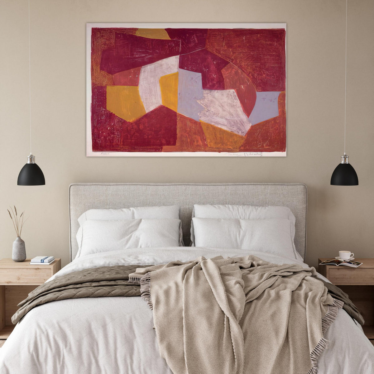 Composition carmin, brune, jaune et grise - 1956 - Serge Poliakoff Art Prints - 100x150 cm / 40x60″ inches | Serge Poliakoff Poster | Serge Poliakoff Prints