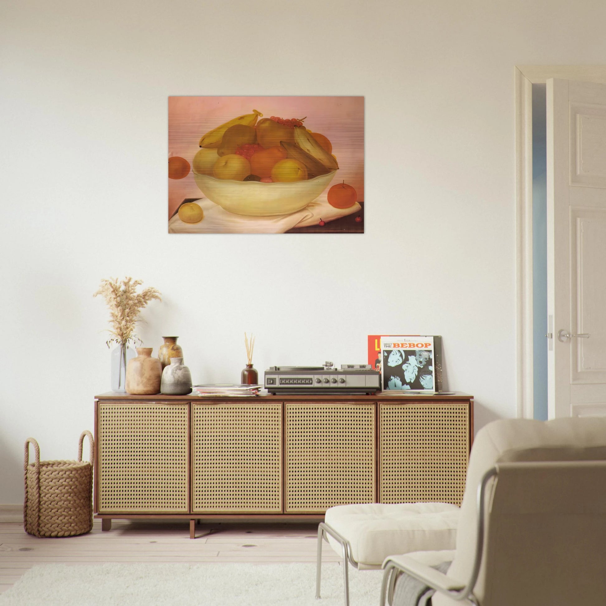 STILL LIFE WITH ORANGE FALLING - Fernando Botero Brushed Aluminum Print - 70x100 cm / 28x40 inches | Fernando Botero Aluminum Print | Fernando Botero Prints