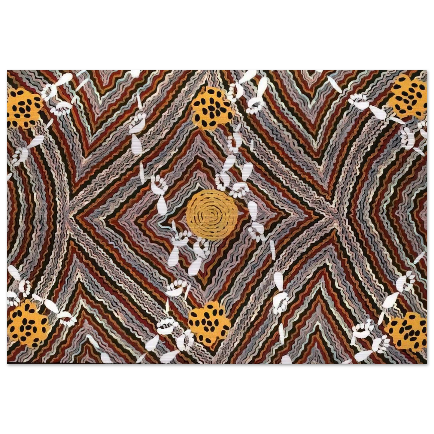 Salt Lake at Napperby - Native Art - Clifford Possum Tjapaltjarri Brushed Aluminum Print - 70x100 cm / 28x40 inches | Clifford Possum Tjapaltjarri Aluminum Print | Clifford Possum Tjapaltjarri Prints