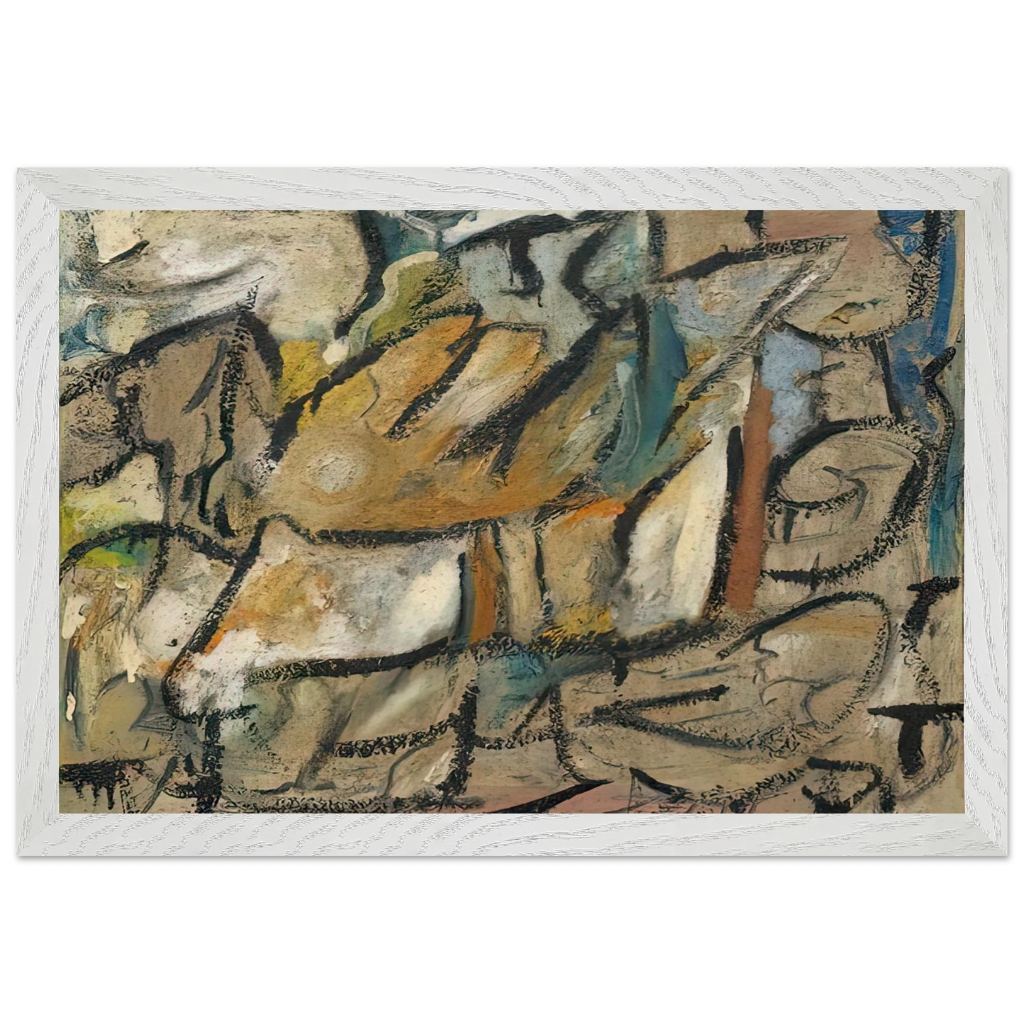 Helen Frankenthaler - August Weather, 1951- Wall Art - 30x40 cm / 12x16 inches - Premium Wooden Framed Poster With Fine Art Paper-canvas - White frame