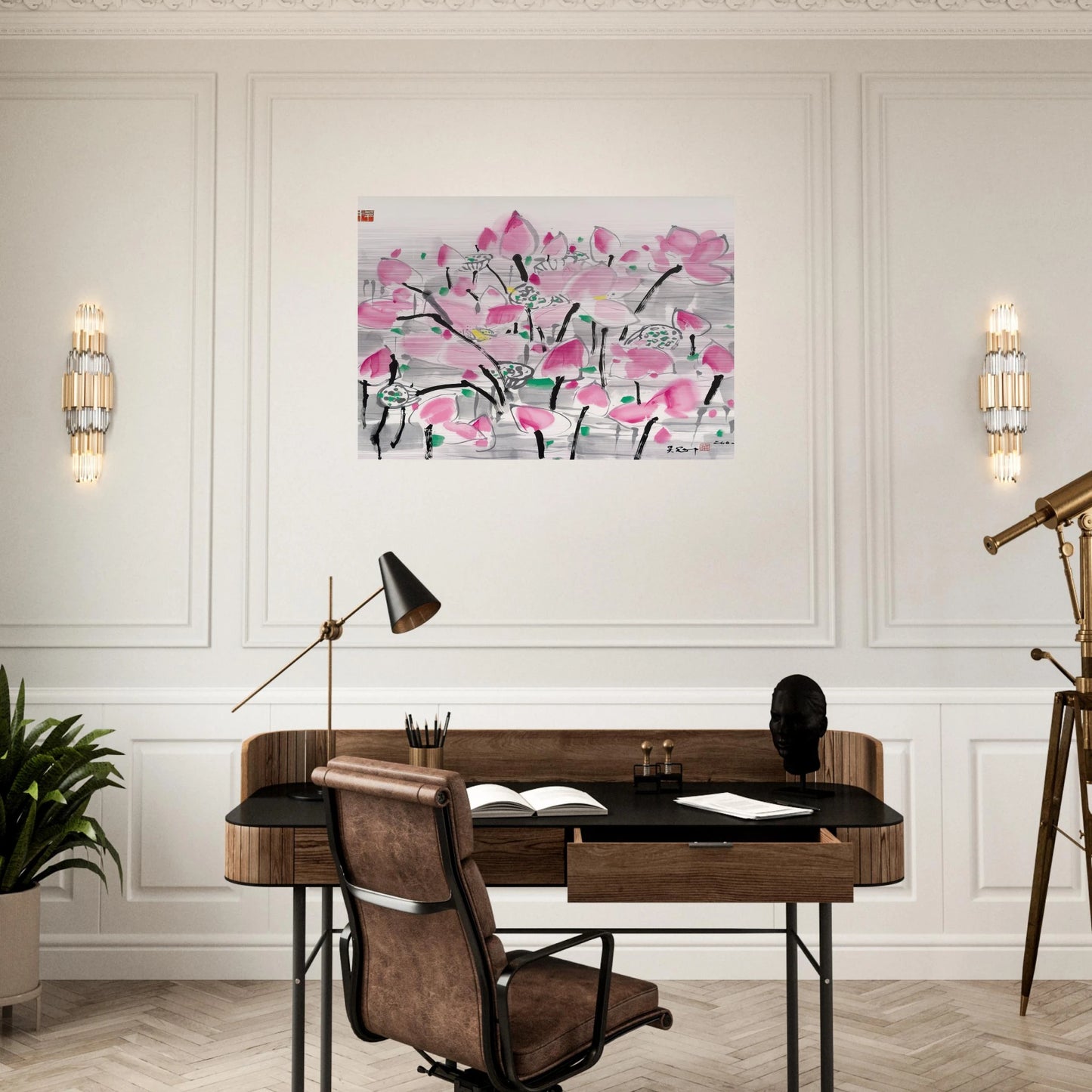 Lotus under the sun - 2001 - Wu Guanzhong Brushed Aluminum Print - 70x100 cm / 28x40 inches | Wu Guanzhong Aluminum Print | Wu Guanzhong Prints