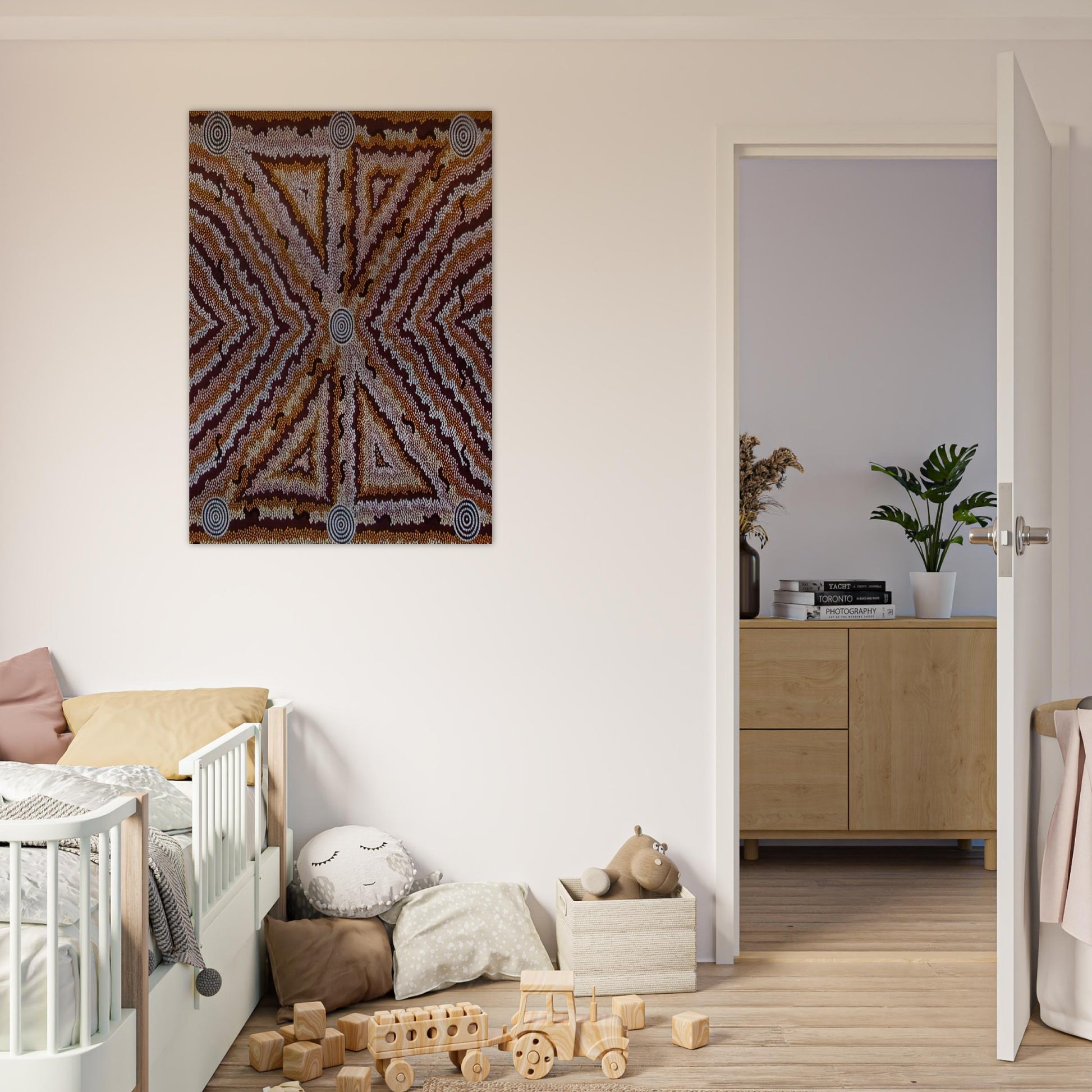 Witchetty Grub Dreaming - 1983 - Clifford Possum Tjapaltjarri Brushed Aluminum Print - 70x100 cm / 28x40 inches | Clifford Possum Tjapaltjarri Aluminum Print | Clifford Possum Tjapaltjarri Prints