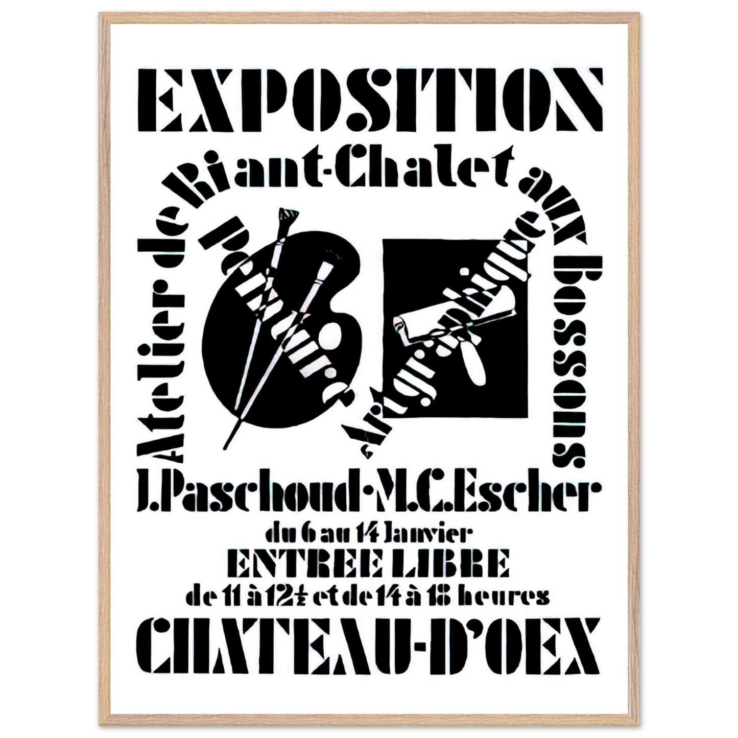 MC Escher - POSTER FOR EXHIBITION JOHN PASCHOUD AND M C ESCHER DECEMBER 1936 1936 Wall Art - 30x40 cm / 12x16 inches - Fine Art Poster - -