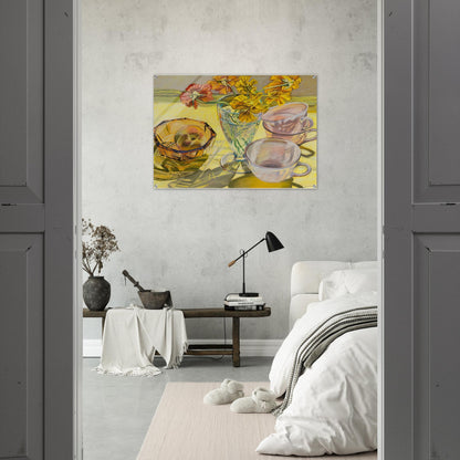 NASTURTIUMS AND PINK CUPS 1981 - Janet Fish Acrylic Print - 70x100 cm / 28x40″ inches