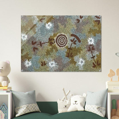 Rock Wallaby Dreaming - 1988 - Clifford Possum Tjapaltjarri Acrylic Print - 70x100 cm / 28x40″ inches | Clifford Possum Tjapaltjarri Wall Art | Clifford Possum Tjapaltjarri Prints