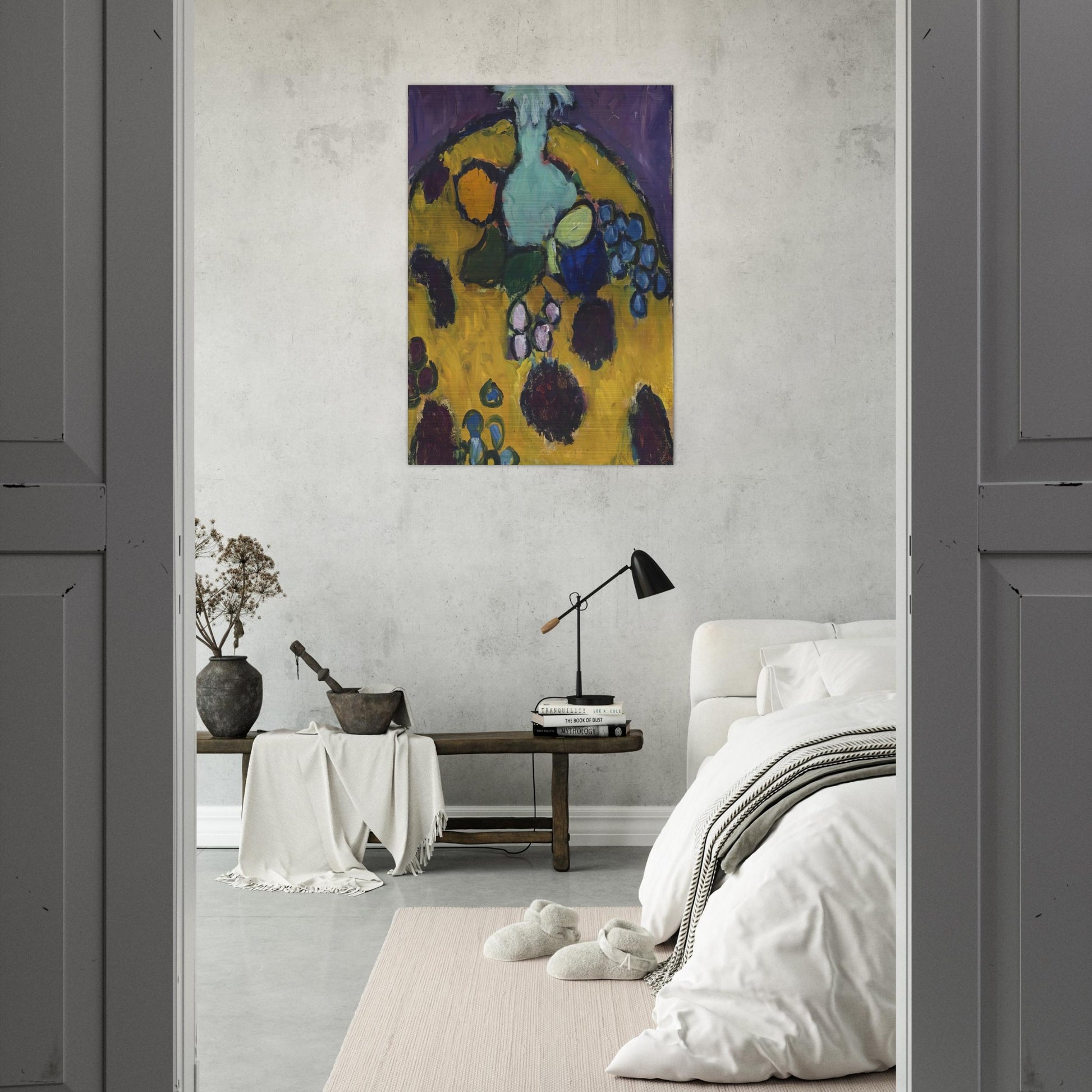 STILLEBEN MIT GESTICKTER DECKE 1910 - Alexej von Jawlensky Brushed Aluminum Print - 70x100 cm / 28x40 inches | Alexej von Jawlensky Aluminum Print | Alexej von Jawlensky Prints