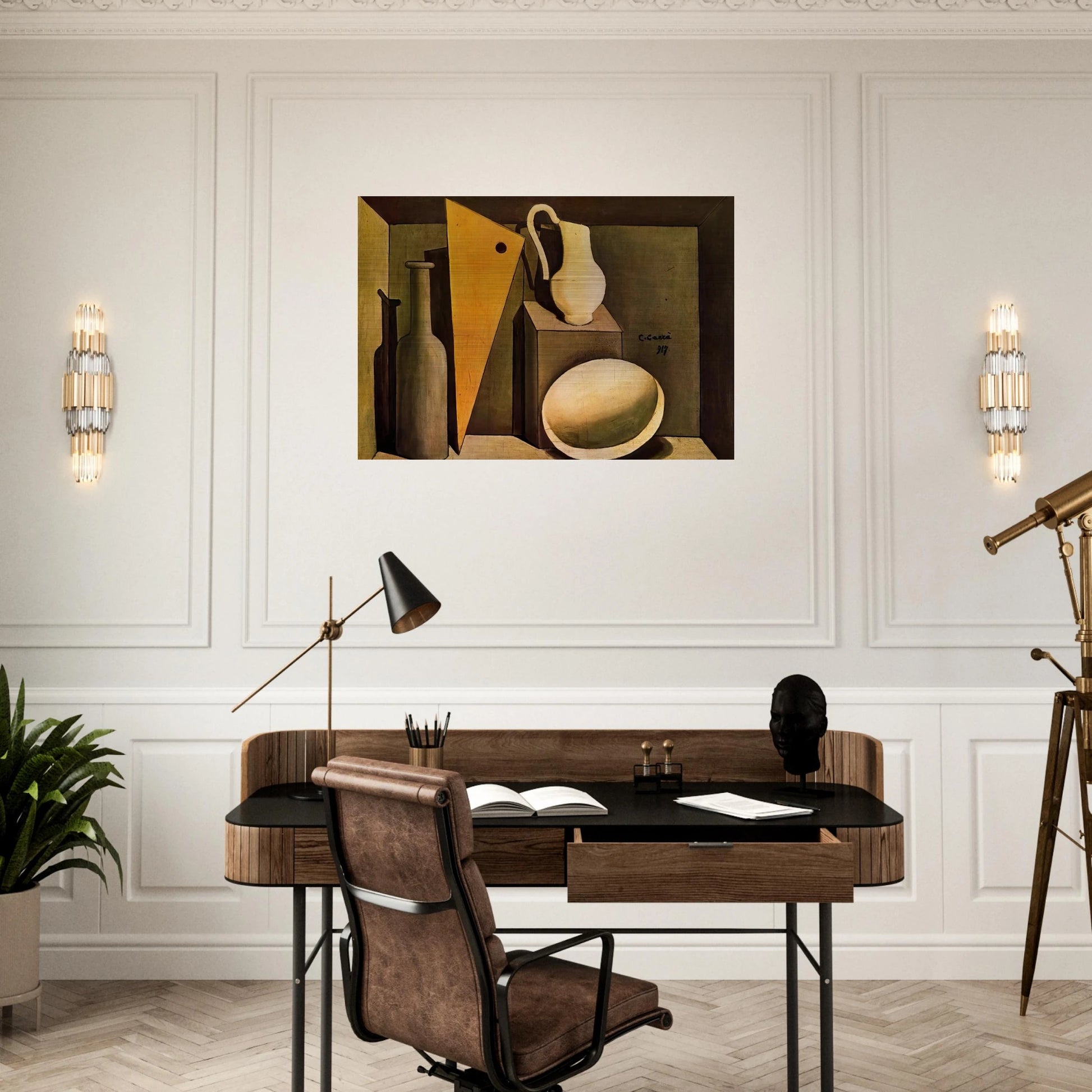 NATURA MORTA CON LA SQUADRA 1917 - Carlo Carra Brushed Aluminum Print - 70x100 cm / 28x40 inches | Carlo Carra Aluminum Print | Carlo Carra Prints
